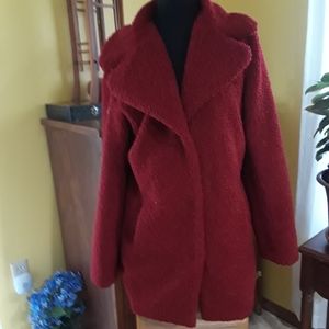 Rachel Zoe Cranberry Fuzzy Lined Pea Coat Snaps Closure Size Medium